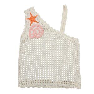 Zara One  Shoulder Knit Top Girls 6/7 Beige Sea Patches Crochet